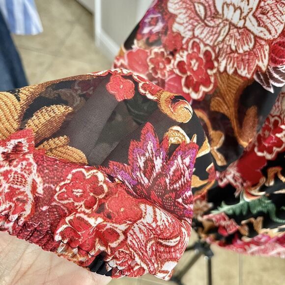 JM Collection Womens Blouse XS Long Sleeve Floral Boho Vacation Travel Resort - Picture 7 of 14